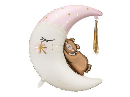 Bär auf dem Mond Folienballon rosa
